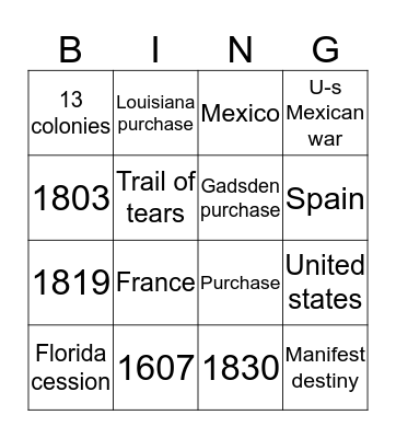 Manifest destiny Bingo Card