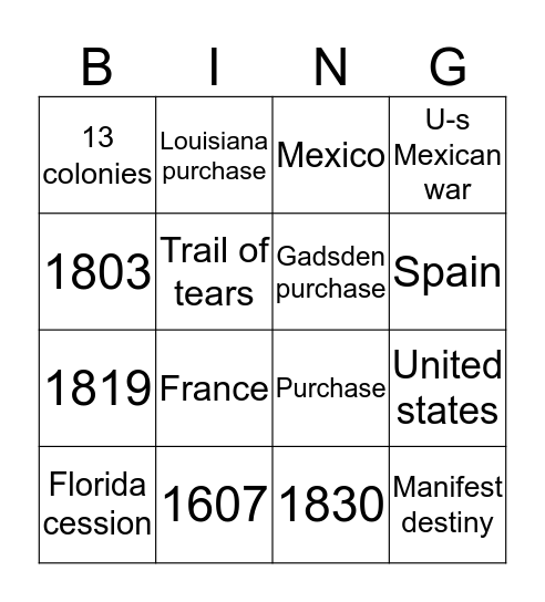 Manifest destiny Bingo Card