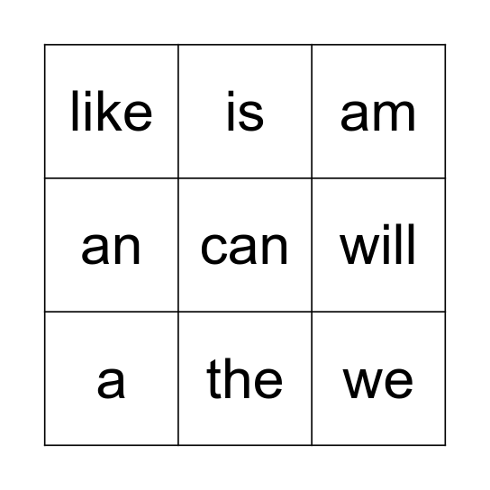 K Sight Words BM p1 c1 Only Bingo Card