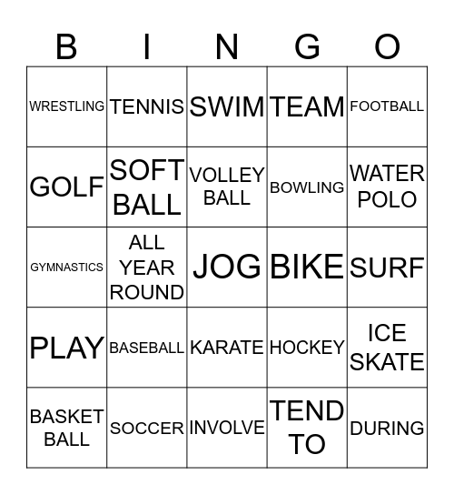 Unit 6 Sports Bingo Card