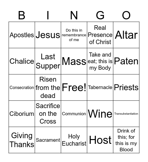 Holy Eucharist Bingo Card