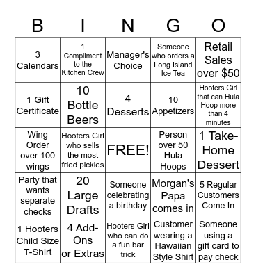 Hooters of West Ocean City  Bingo Card