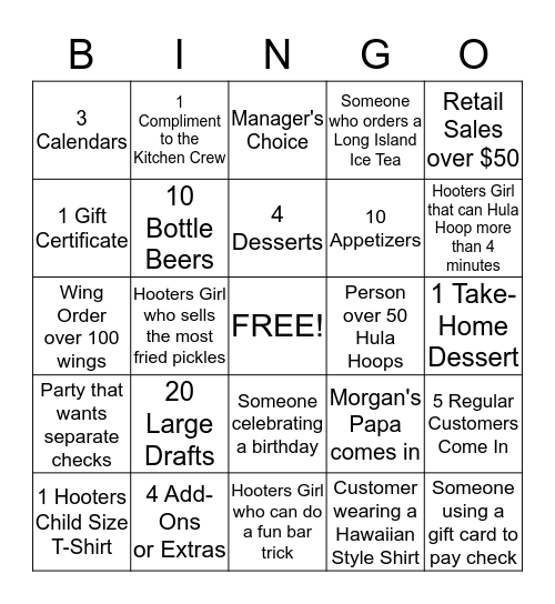 Hooters of West Ocean City  Bingo Card