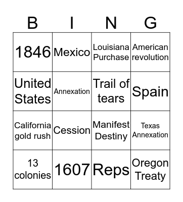 Manifest destiny Bingo Card