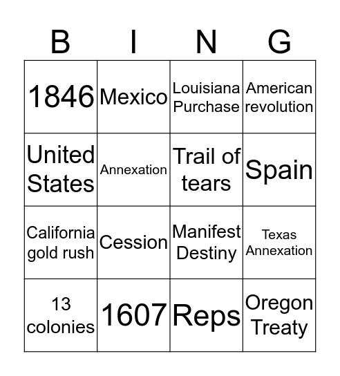 Manifest destiny Bingo Card