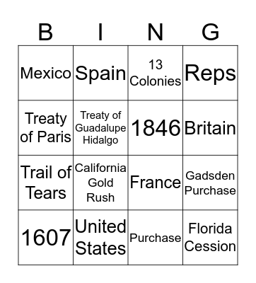 Manifest Destiny Bingo Card