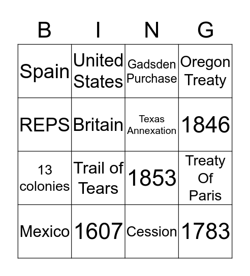 Manifest Destiny Bingo Card