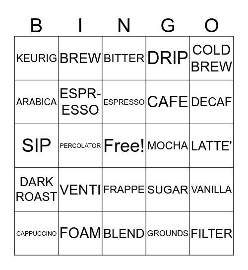 COFFEE BINGO Card