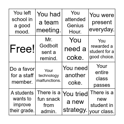 Countdown to Spring Break Bingo Card