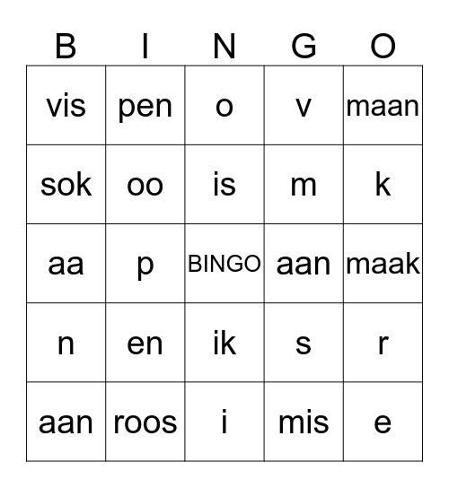 Letter en woordjes bingo Card