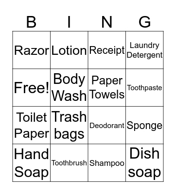 Household Items Bingo Card