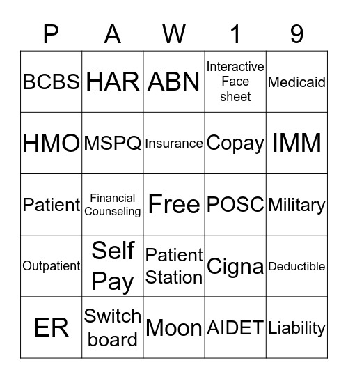 Patient Access Week Bingo 2019 Bingo Card