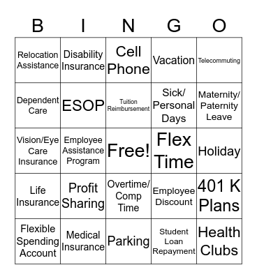 Benefit Bingo  Bingo Card