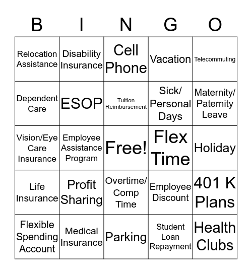 Benefit Bingo  Bingo Card