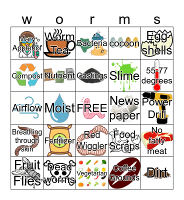 Worm Composting Bingo Card