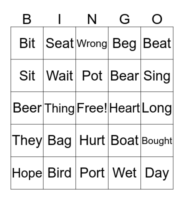 Pronunciation practice Bingo Card