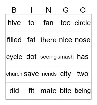 Year 1 & 2 spelling words / sight words Bingo Card