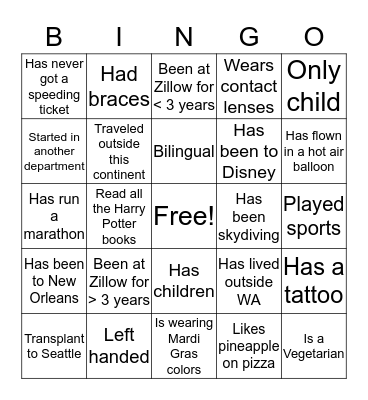 Mardi Gras Get to Know You Bingo Card