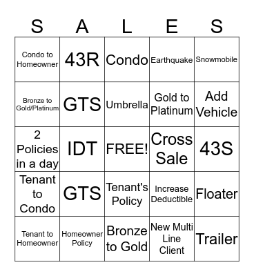 January Sales Bingo Card