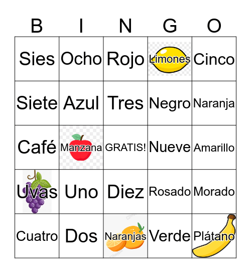 Español Bingo Card