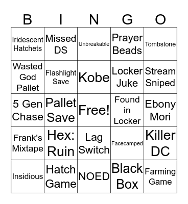 DBD Bingo Card