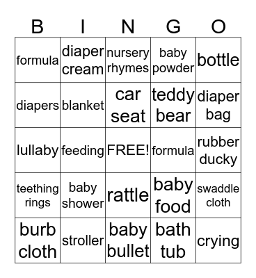 Baby Shower Bingo Card