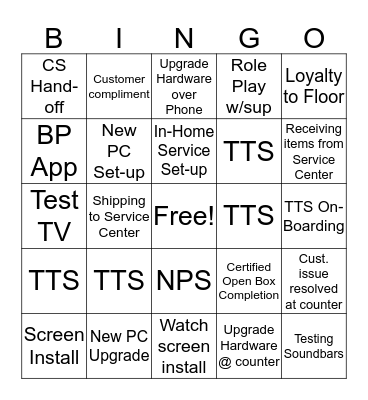 Geek Squad Bingo Card