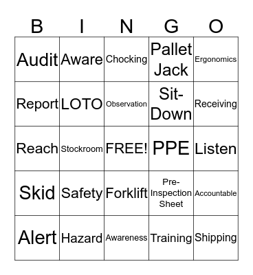 Warehouse Bingo Card