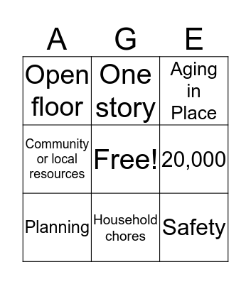 Aging In Place Bingo Card