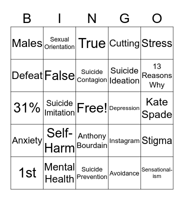 Stigma on Suicide Bingo Card