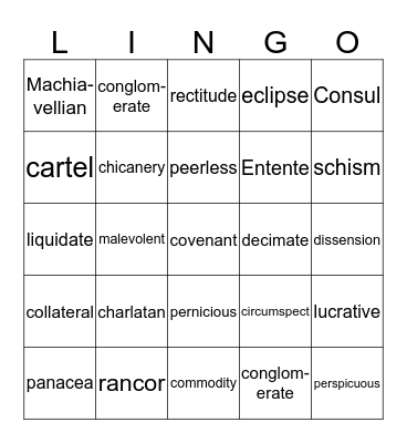 GSCC Vocab 3 Bingo Card