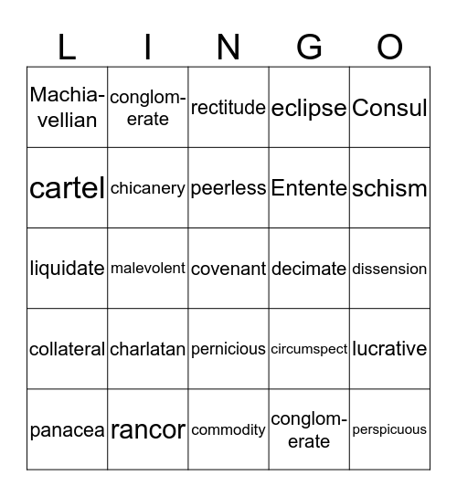 GSCC Vocab 3 Bingo Card