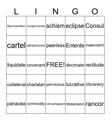GSCC Vocab 3 Bingo Card