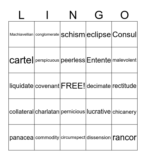 GSCC Vocab 3 Bingo Card