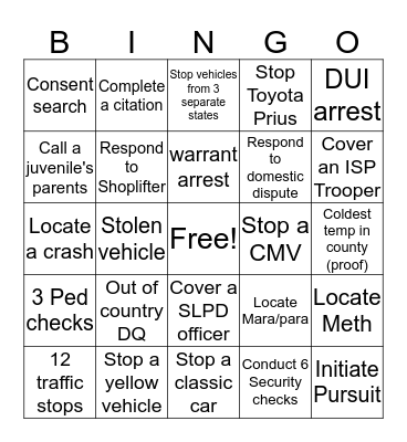 Patrol Bingo Card