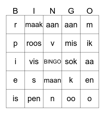 letter en woordjes bingo Card
