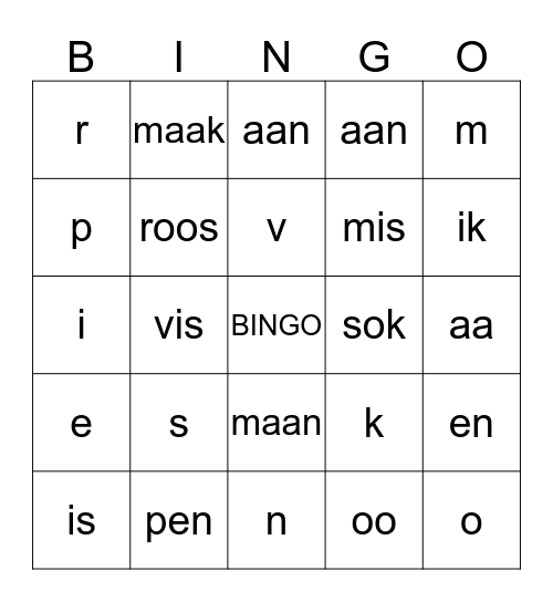 letter en woordjes bingo Card