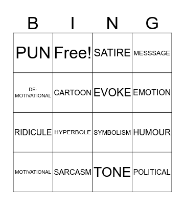 Satirical Vocabulary  Bingo Card