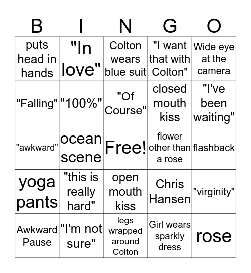 Bachelor Bingo Card