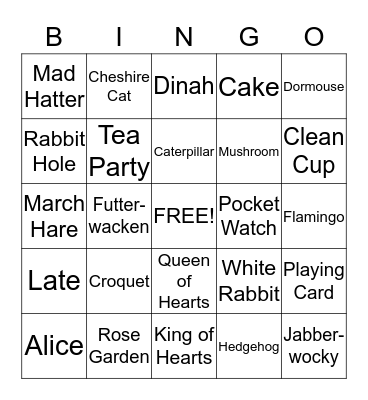 Mad Tea Party Bingo Card