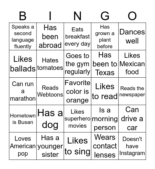 People Bingo (A) Bingo Card