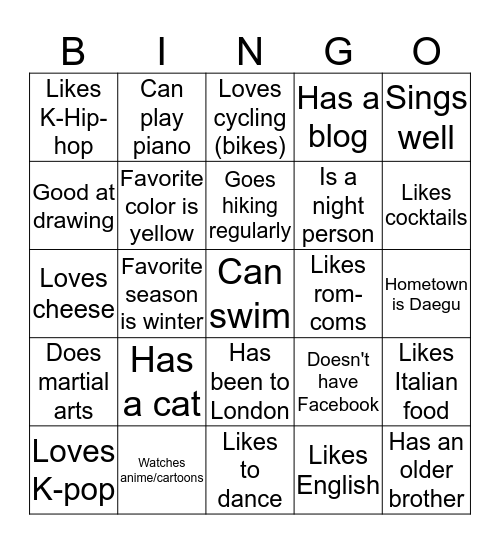 People Bingo (B) Bingo Card