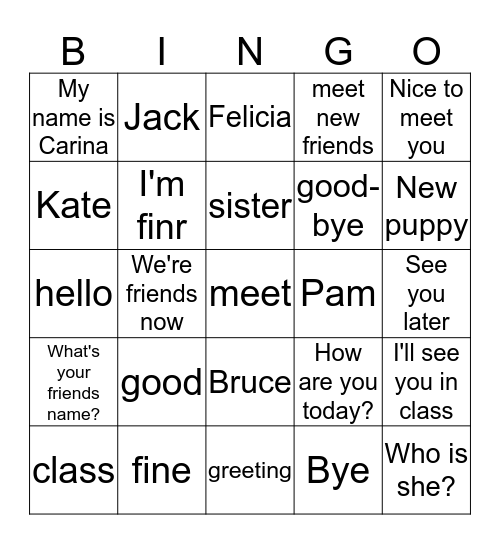 F class unit 1 Bingo Card