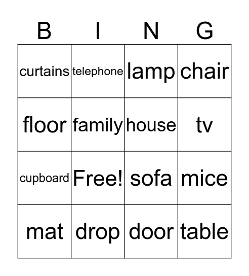Playway2-Furniture Bingo Card