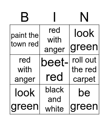 Color Idioms  Bingo Card