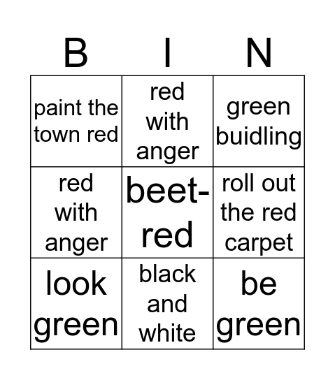 Color Idioms  Bingo Card