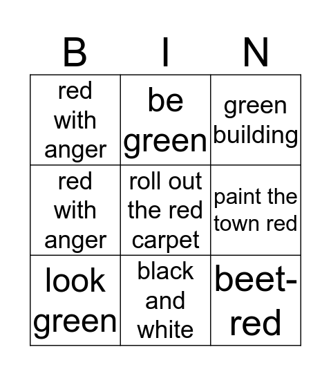Color Idioms  Bingo Card