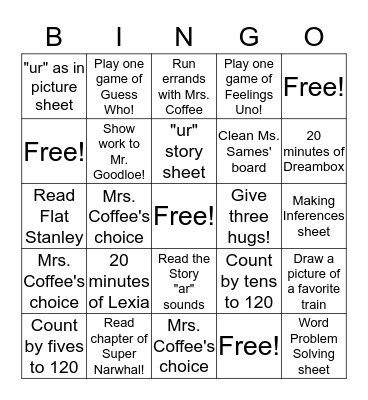 Grayson's Bingo! Bingo Card