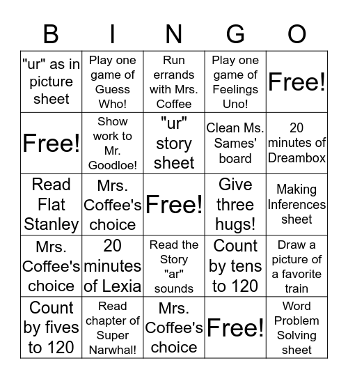Grayson's Bingo! Bingo Card