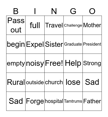 Vocabulary Bingo Card